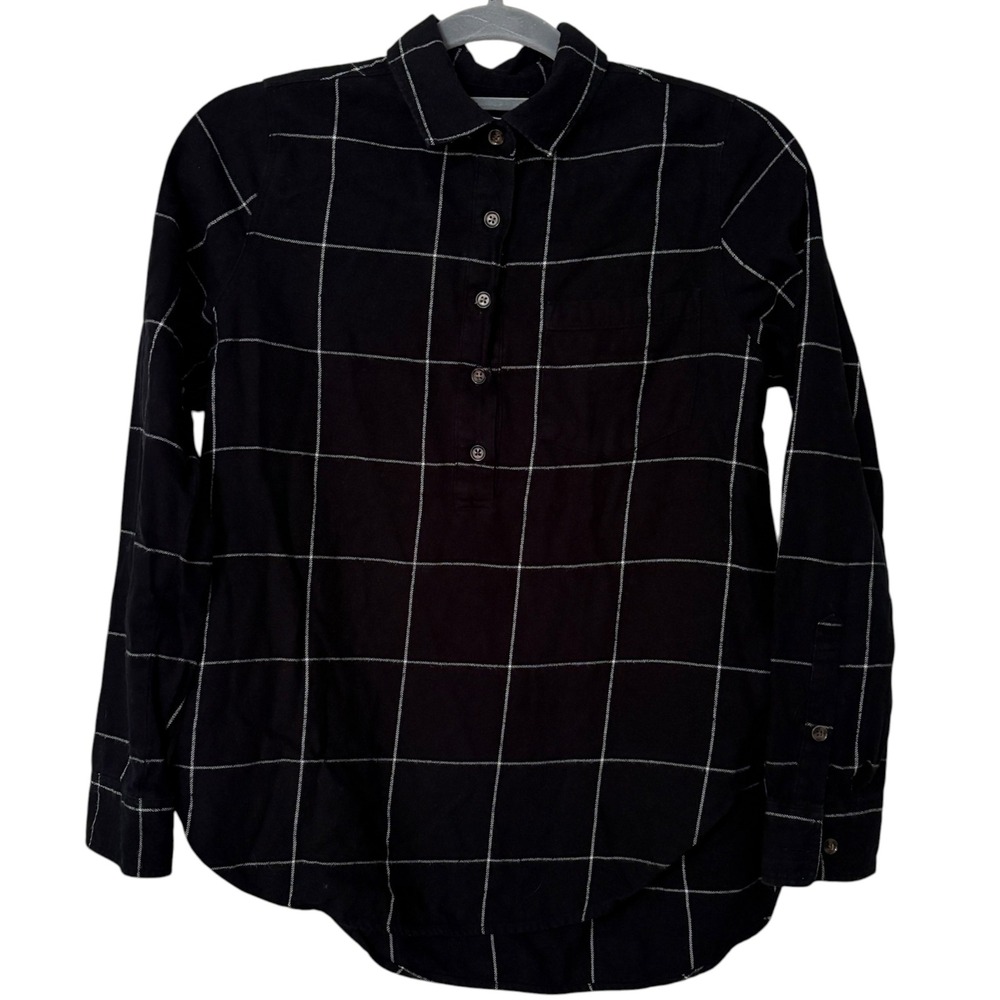 Marine Layer Womens XS Flannel Top Black Windowpane Plaid Organic Cotton Outdoor